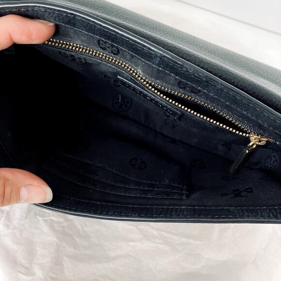 TORY BURCH Mercer Adjustable Shoulder Bag Black Pebbled Leather Gold Hardware - Picture 13 of 16